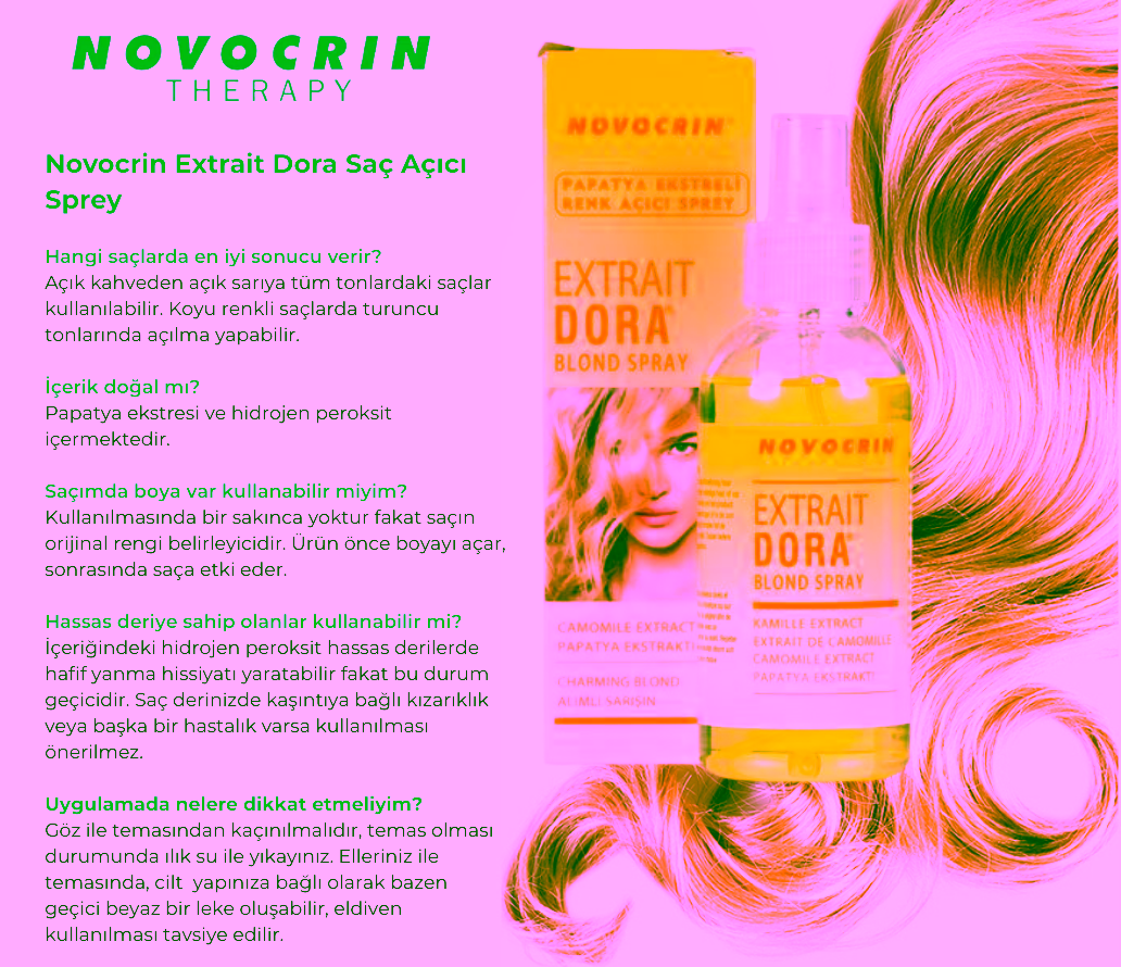 Novocrin Extrait Dora Saç Açıcı Sprey 125 ml — uygulama detayı